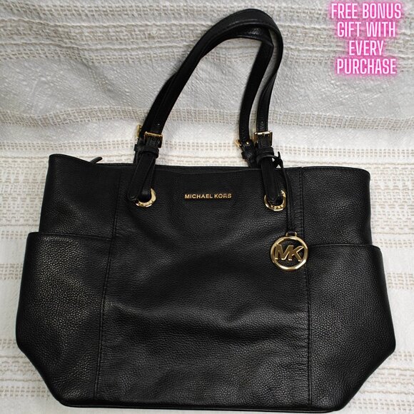 Michael Kors Jet Set Saffiano Leather Tote Black Gold Hardware – Barely Used - Picture 1 of 7
